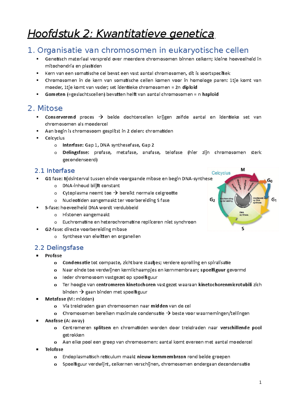 H2 Biowetenschappen Genetica - Hoofdstuk 2: Kwantitatieve Genetica 1 ...