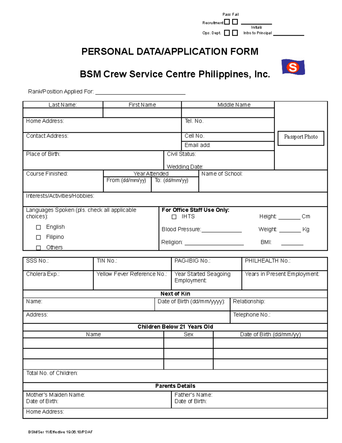 Application Form Page 1 - PERSONAL DATA/APPLICATION FORM BSM Crew ...