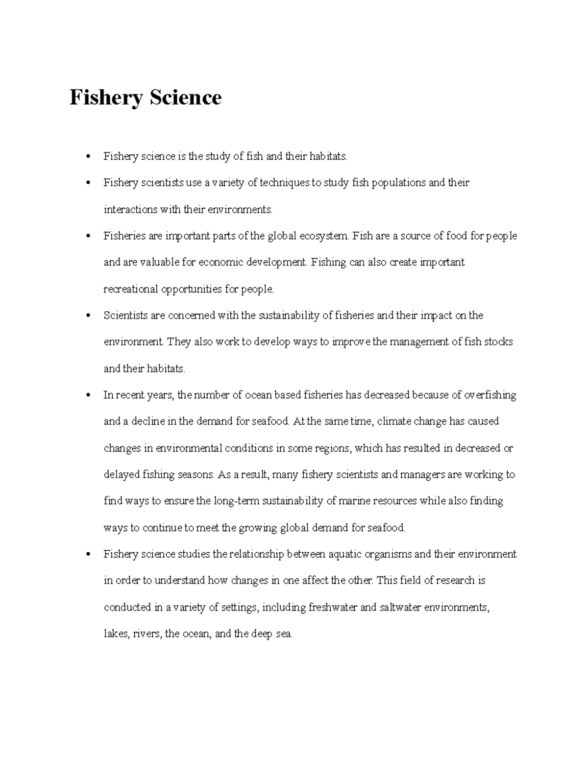 Fishery Science $ - Notes - Fishery Science Fishery Science Is The ...