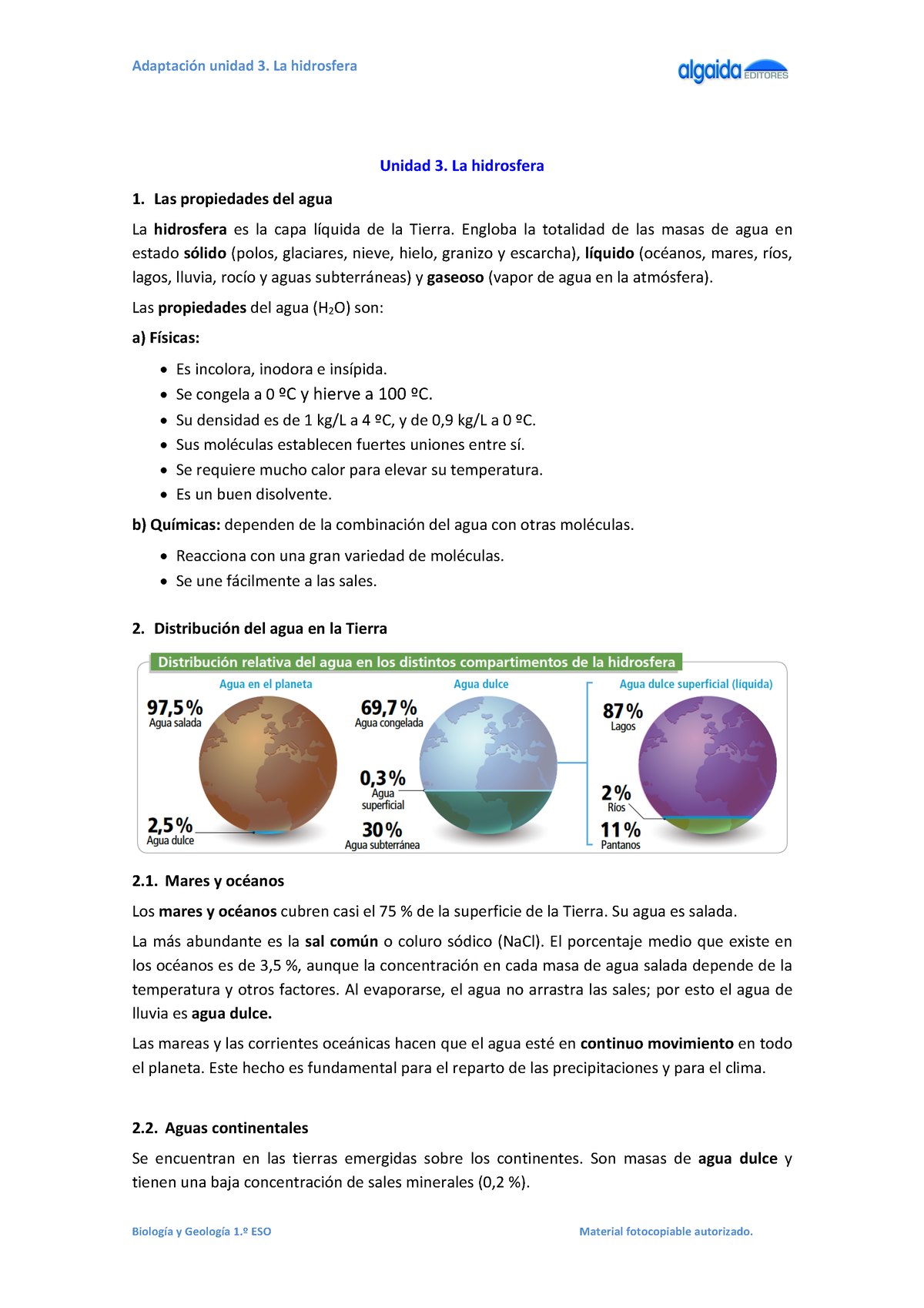 Tema 3 La Hidrosfera Unidad 3 La Hidrosfera 1 Las Propiedades Del Agua La Hidrosfera Es La 8603