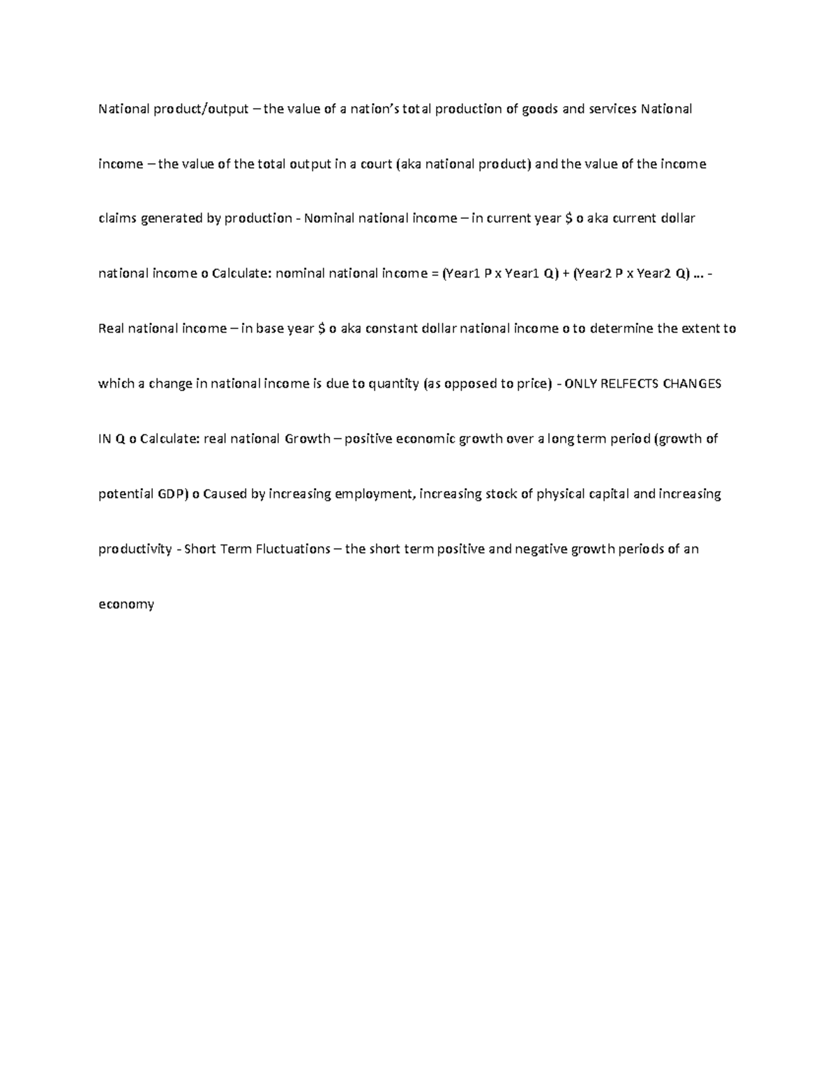 Econ - Lecture notes 1 - National product/output – the value of a ...