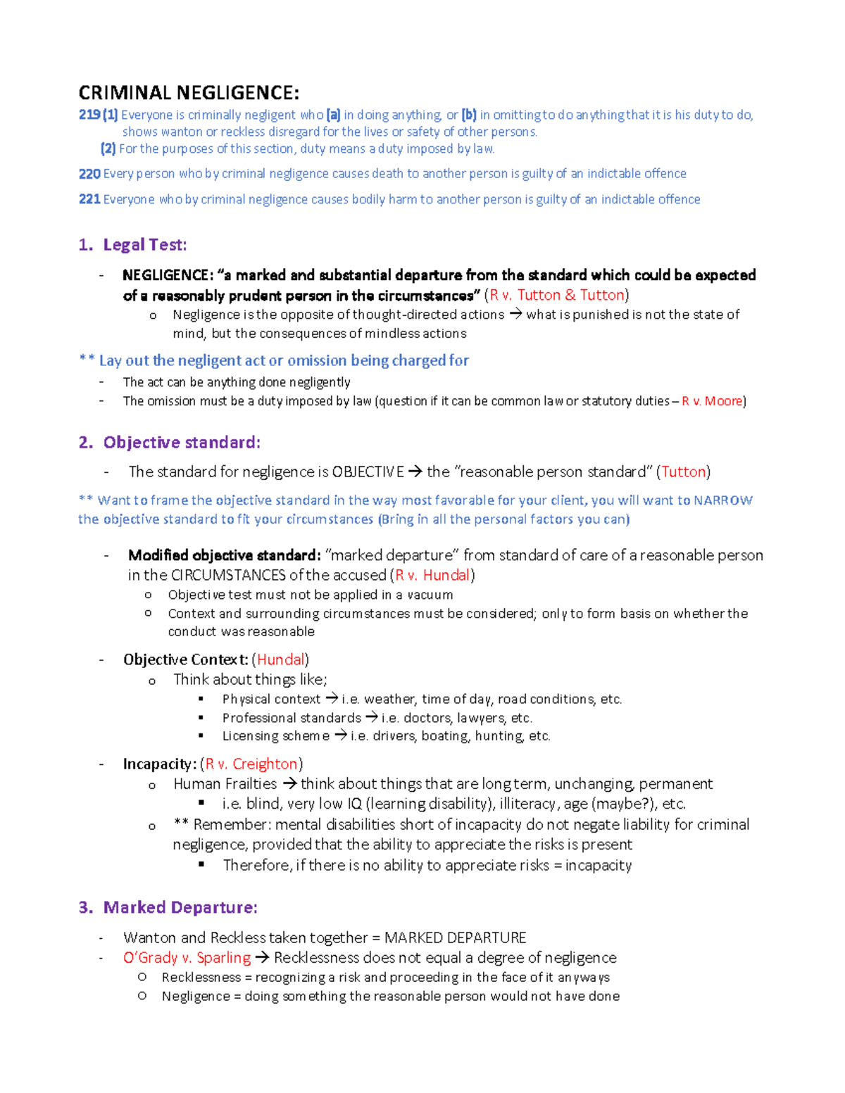 Copy of Crime Winter Framework - CRIMINAL NEGLIGENCE: 219 (1) Everyone ...