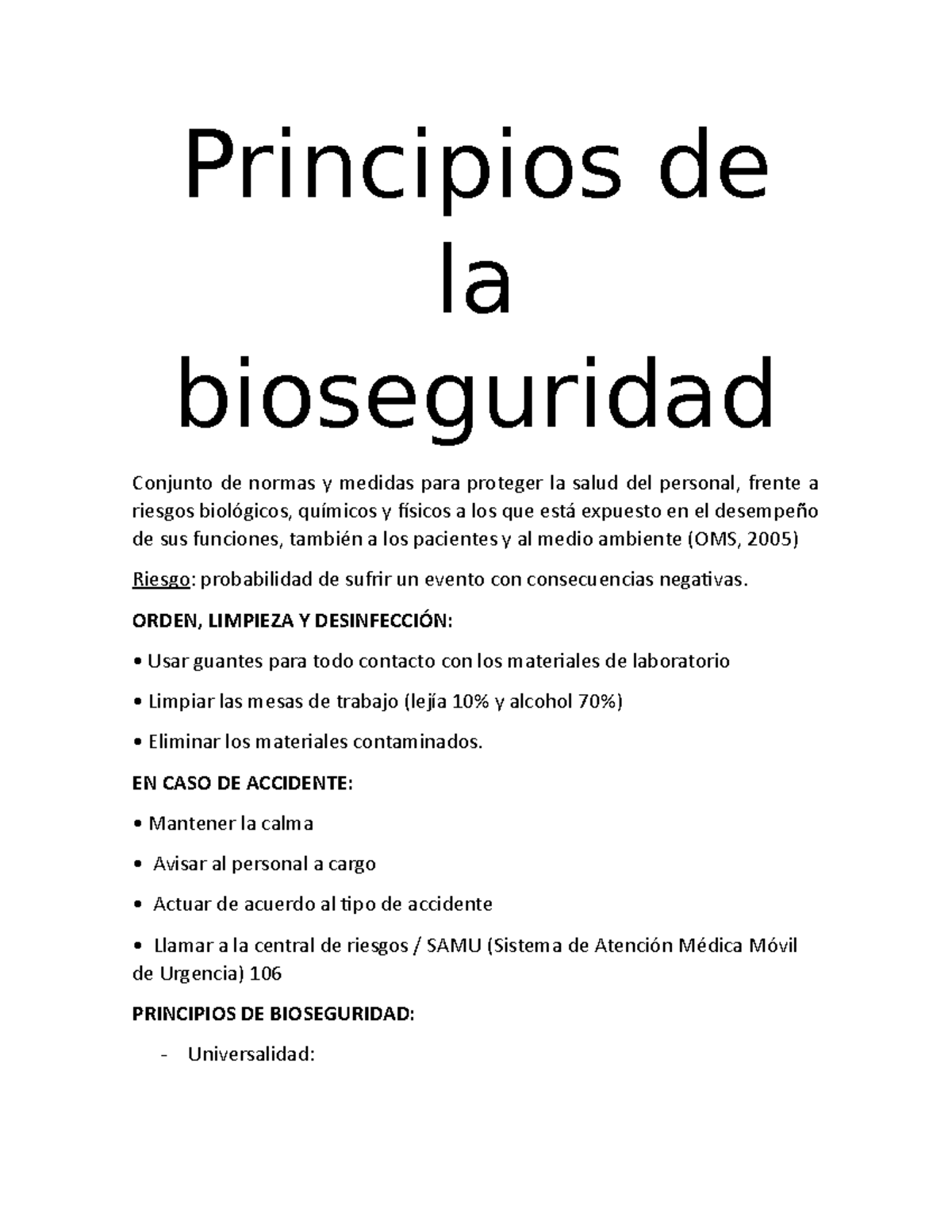 Bioseguridad - Laboratorio - Principios De La Bioseguridad Conjunto De ...