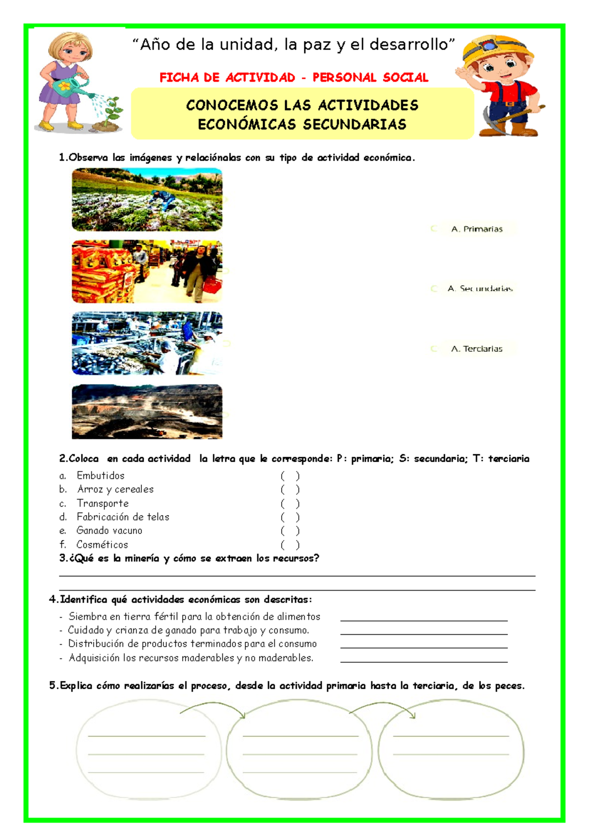 Ficha Juev Ps Conocemos Las Actividades Económicas Secundarias “año De La Unidad La Paz Y El 7361