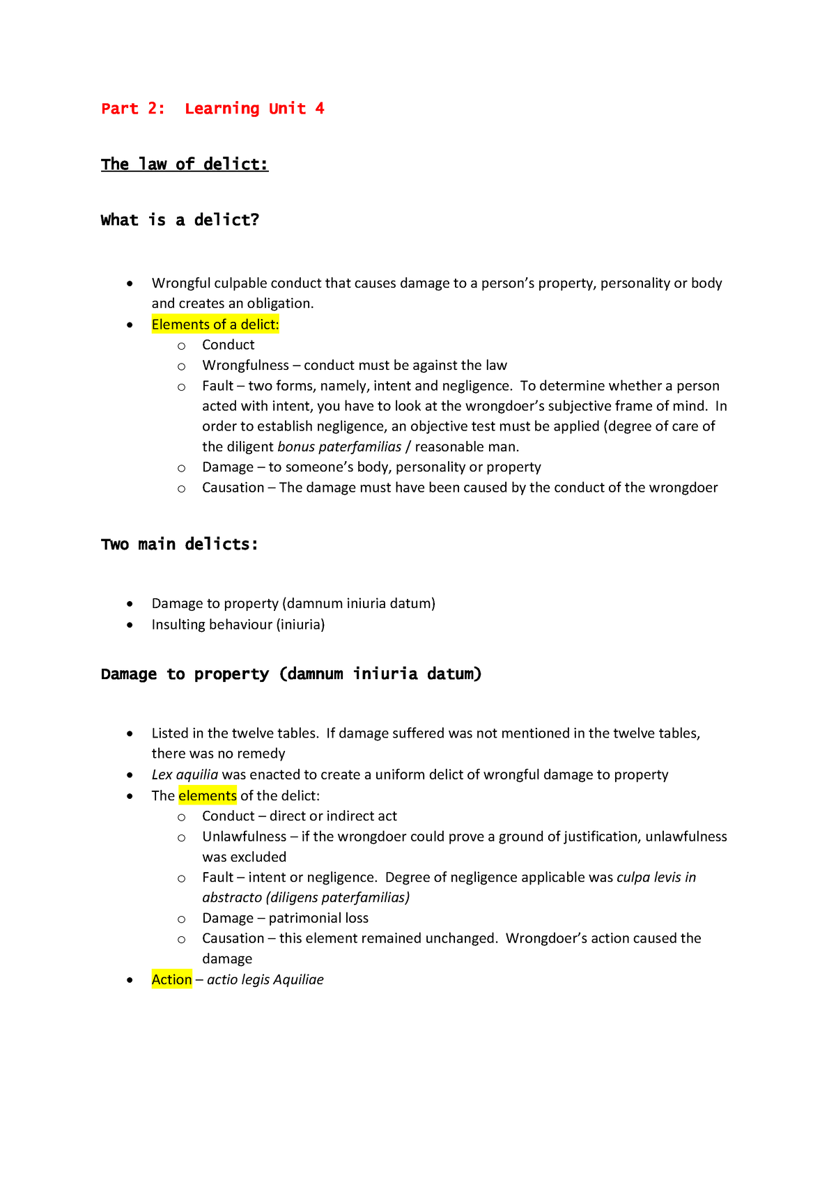Unit 4 B - UNIT 4B - Part 2 : Learning Unit 4 The Law Of Delict: What ...