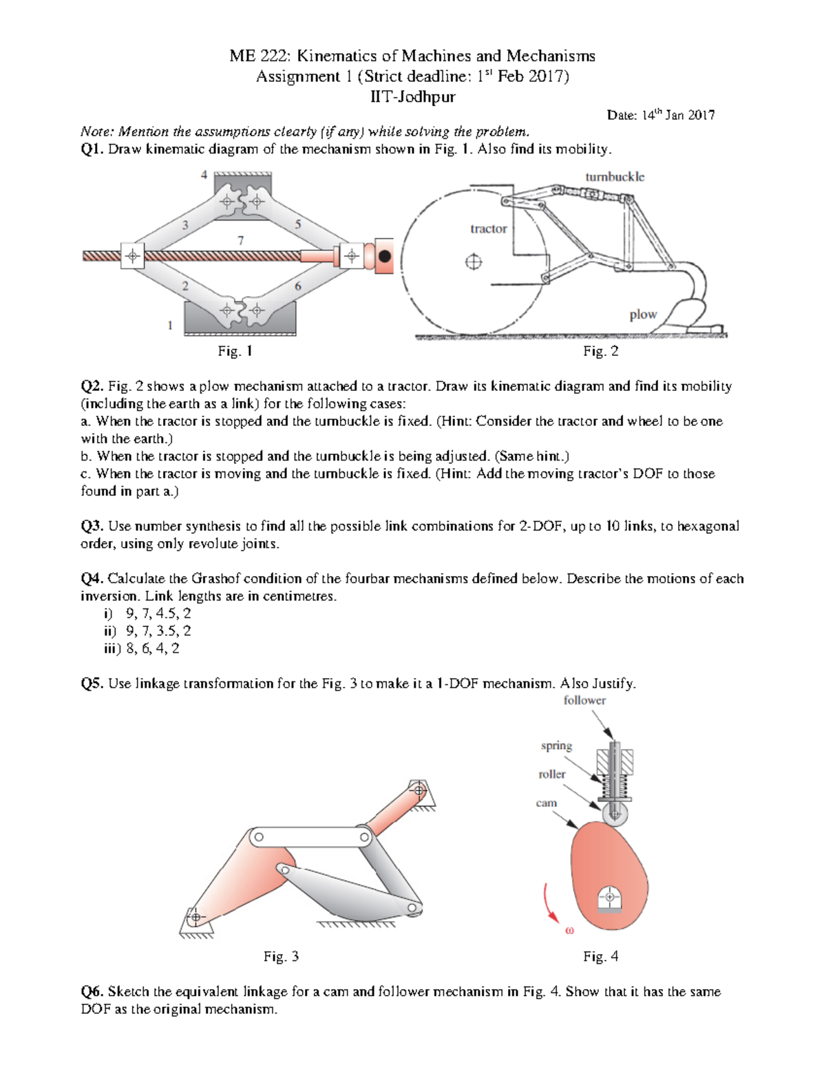 Kinematics of Machines and Mechanisms Assignment 1 - Studocu