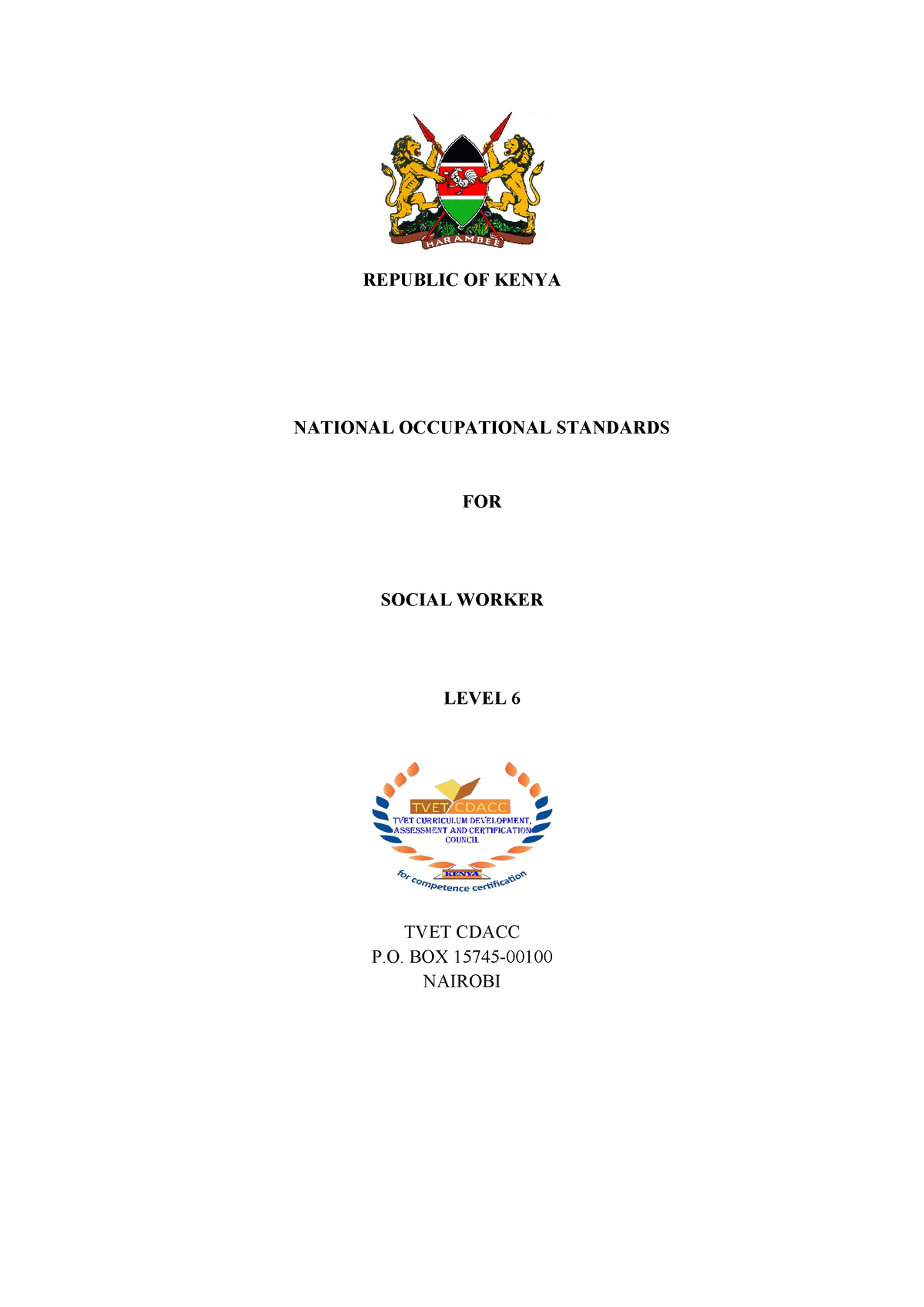 OS Social work and community development Level 6 - REPUBLIC OF KENYA ...