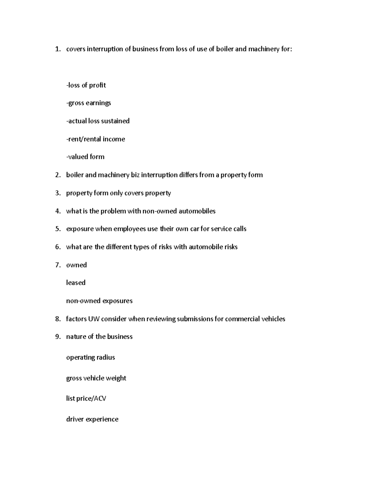 Busmgt 290 14 - notes - covers interruption of business from loss of ...