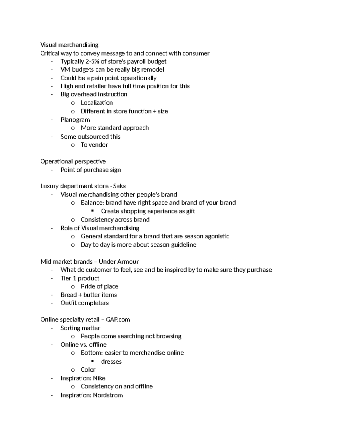 Visual merchandising Notes - offline o Bottom: easier to merchandise ...