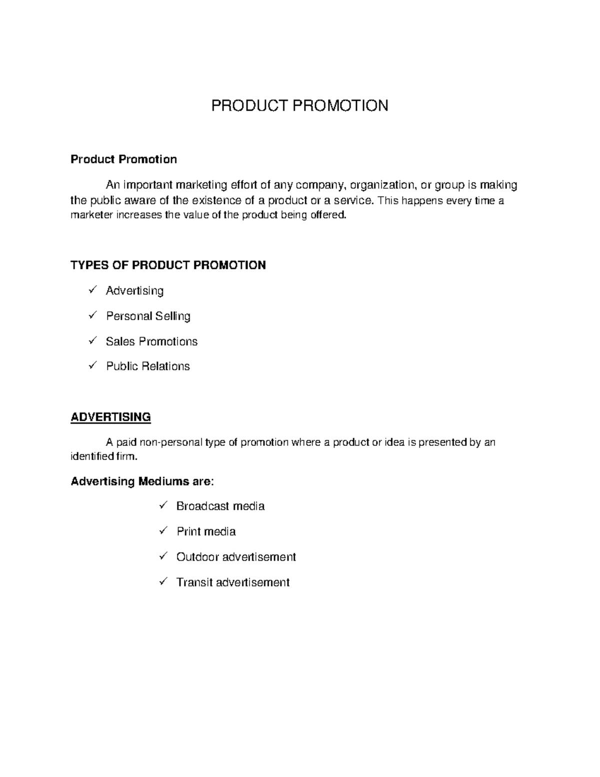 Product Promotion - Business Marketing - PRODUCT PROMOTION Product ...