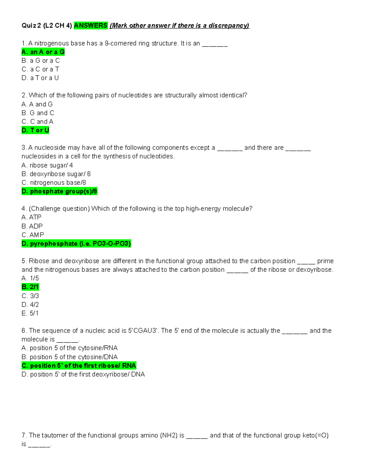 Quiz 02 L2 Ch 4 Dr Kudus This Is The Answer Sheet To The Multiple Choice Questions Many Have Studocu