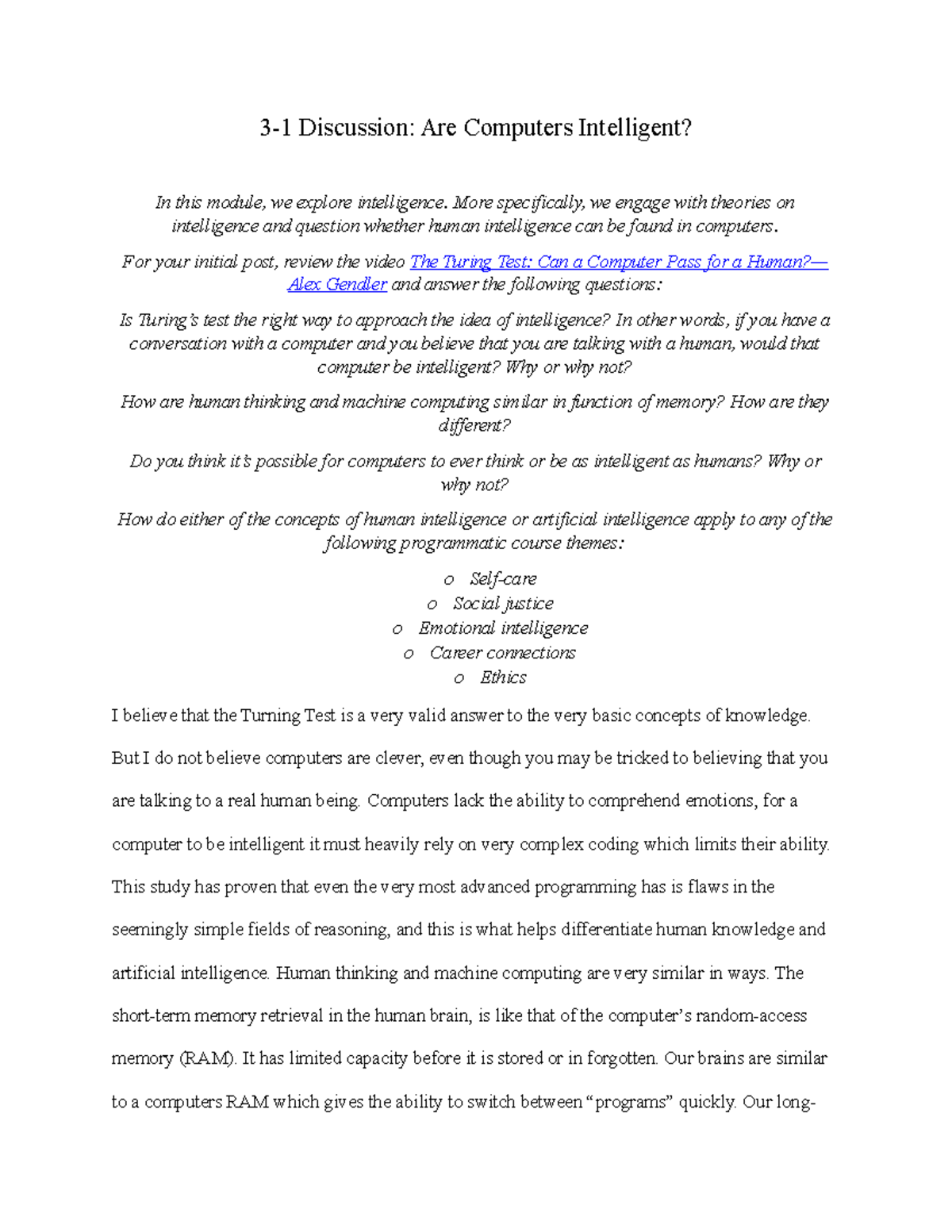 3-1 Discussion Are Computers Intelligent - More specifically, we engage ...