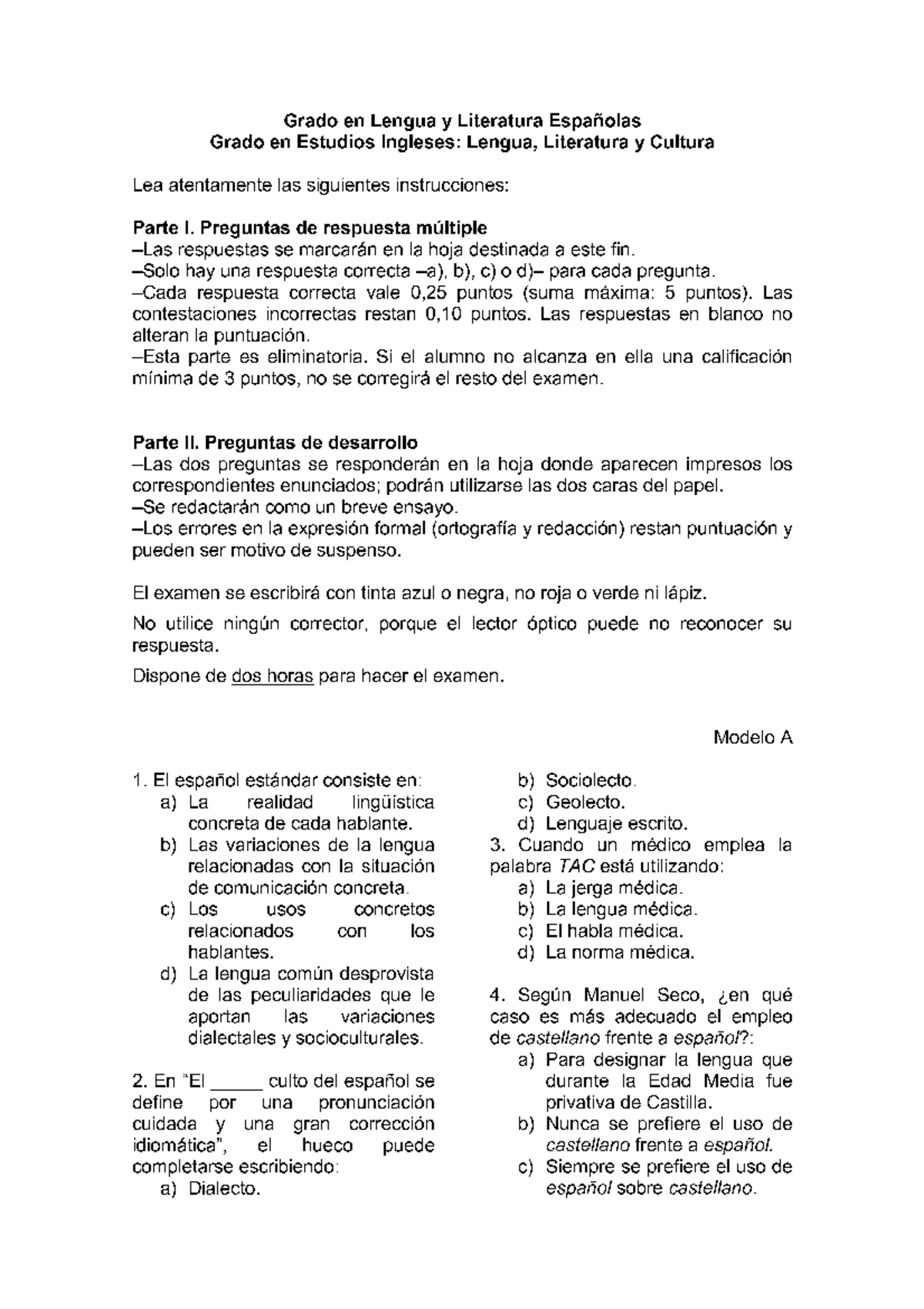 Examen 24 Mayo, Preguntas - Grado En Lengua Y Literatura Espaﬁolas ...