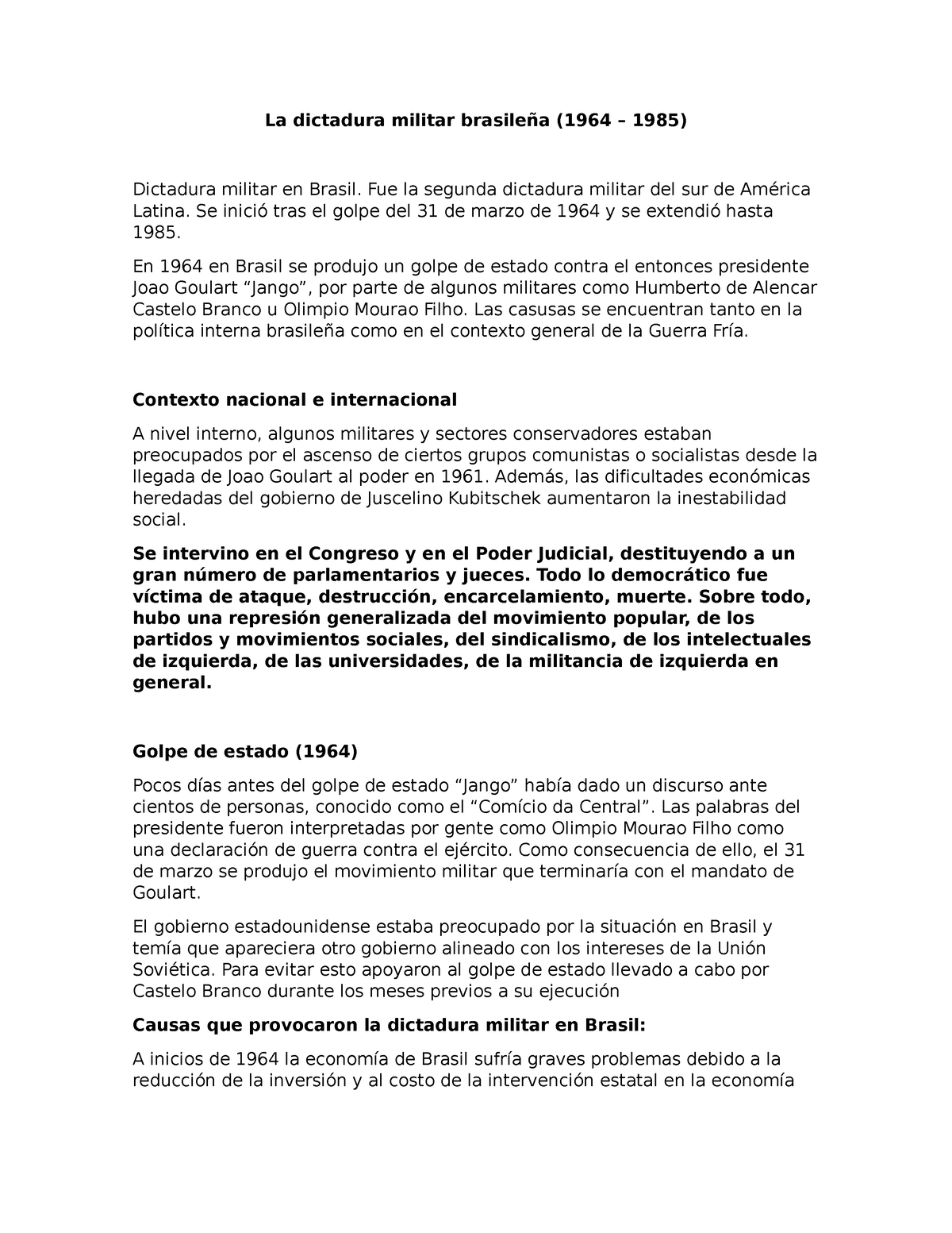 La Dictadura Militar Brasileña - Derecho Social, Histor - CDS Apartadó ...