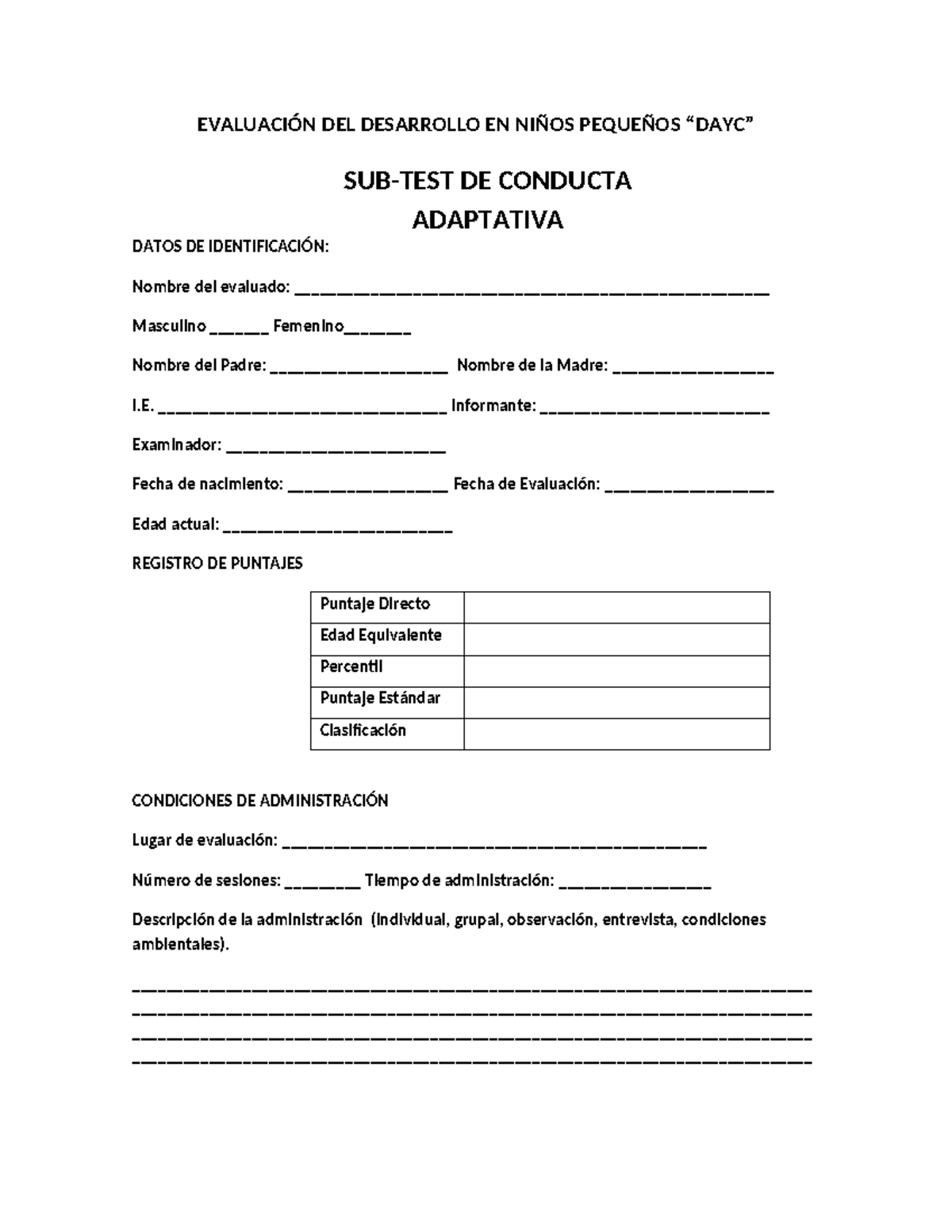 DAYC - Test Dayc - EVALUACIÓN DEL DESARROLLO EN NIÑOS PEQUEÑOS “DAYC ...