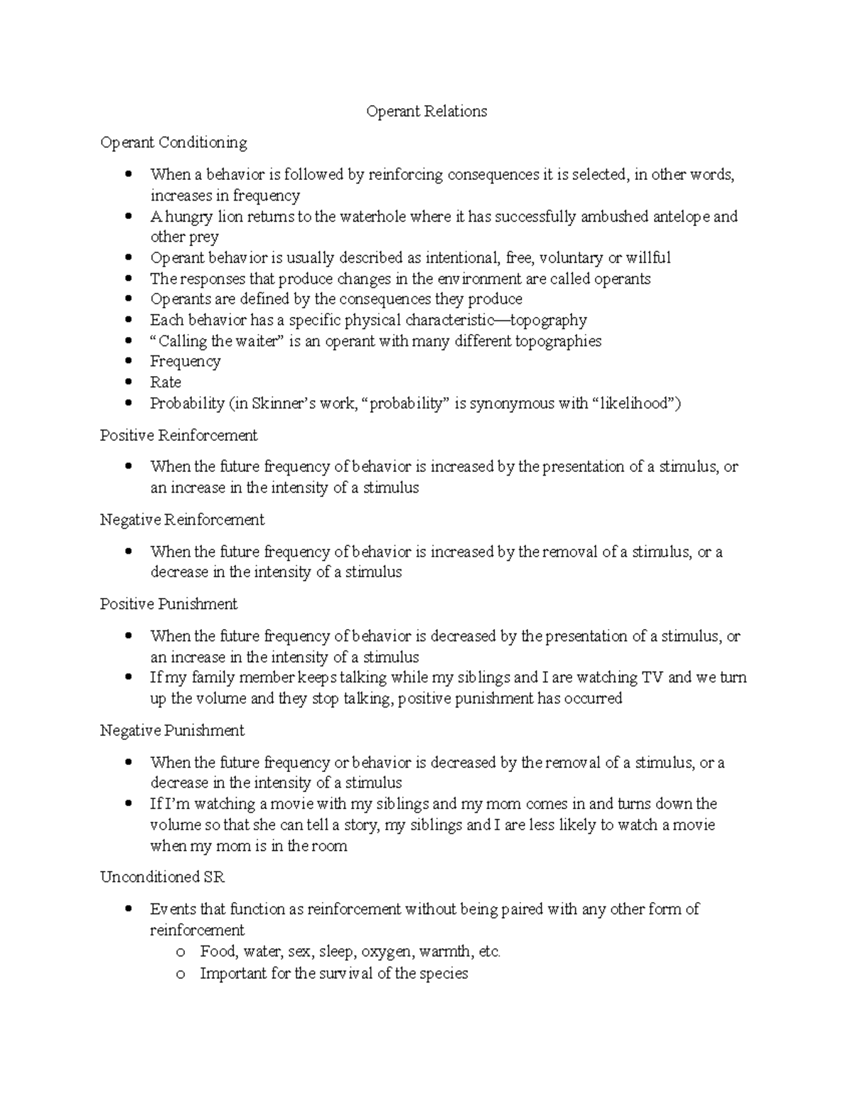 Unit 2-Lecture Notes 181 - Operant Relations Operant Conditioning When ...