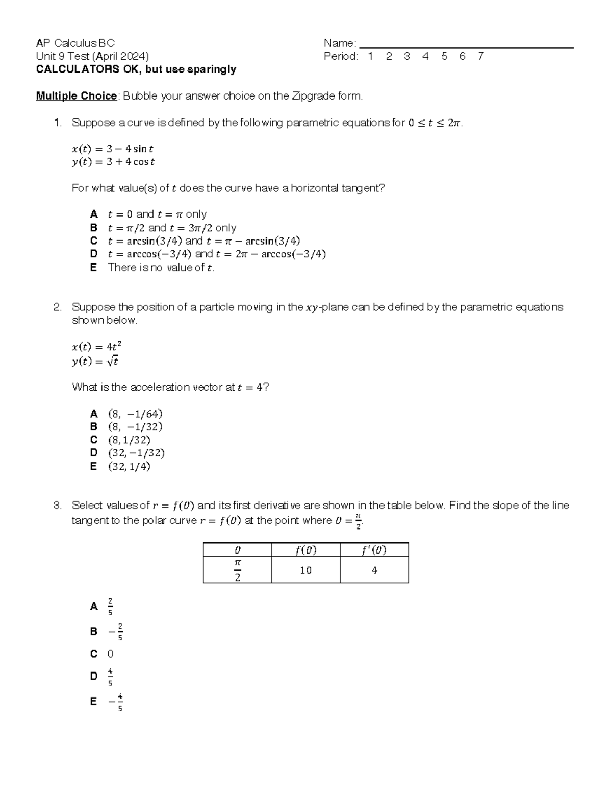 23-24+Unit+9+Test+VB+ Final - AP Calculus BC Name ...