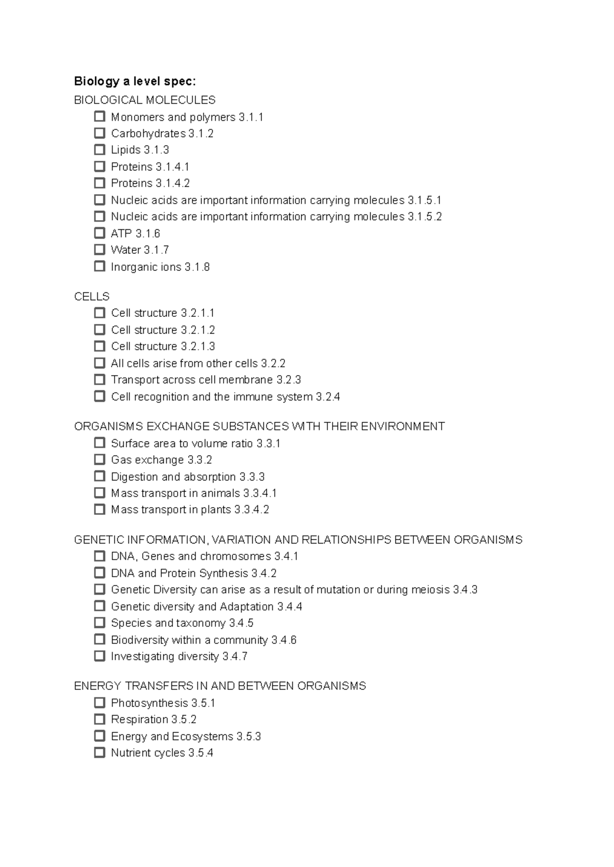 Biology a level spec - aqa spec list - Biology a level spec: Monomers ...