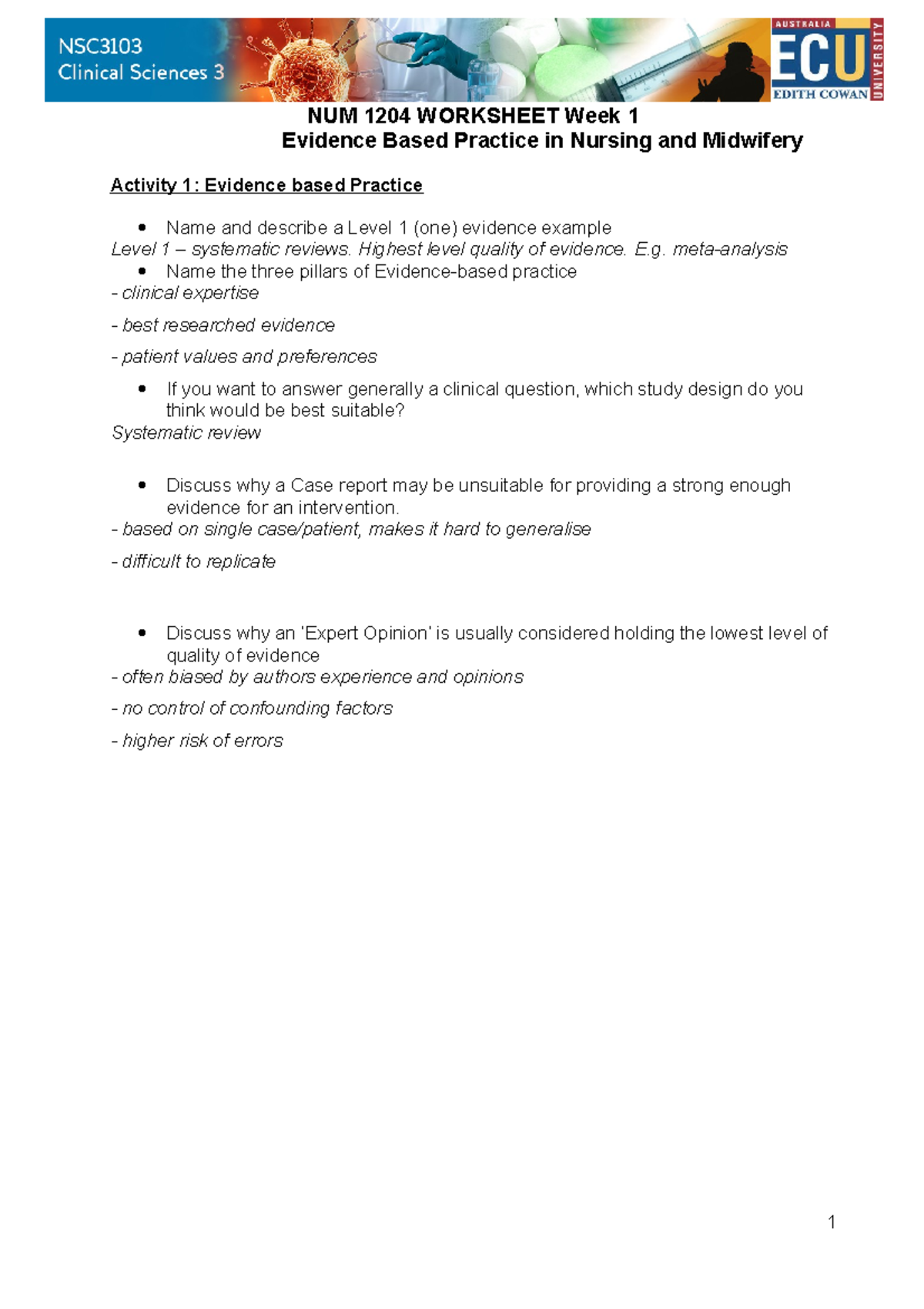 NUM1204.2023.1 week 1 worksheet-1 - NUM 1204 WORKSHEET Week 1 Evidence ...