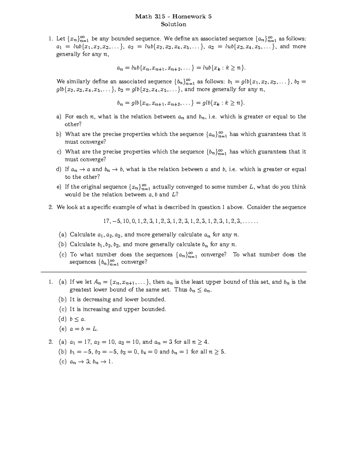 Seminar Assignments Homework 5 Solutions Math 315 Homework Solution Let Be Any Bounded Sequence We Define An Associated Sequence As Follows A1 X2 X3 X3 X4 Studocu