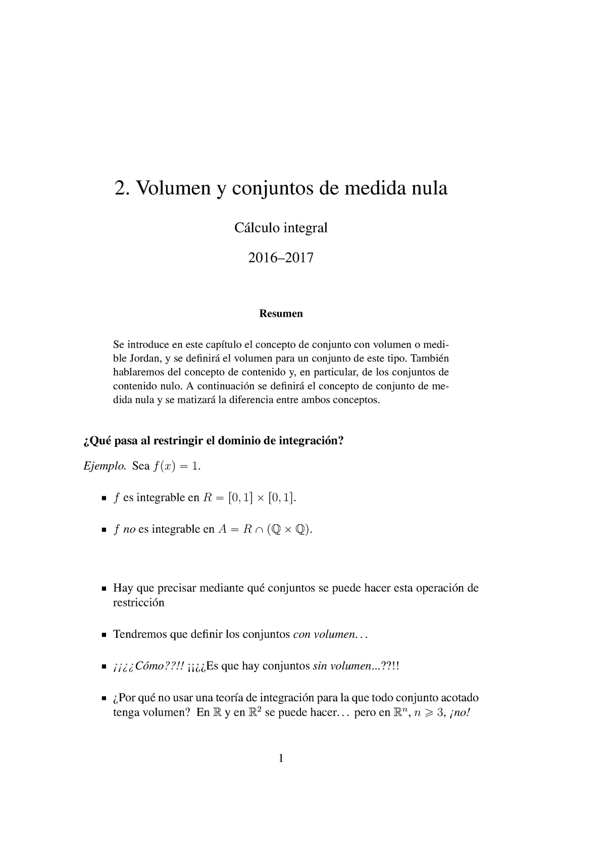 2volumen Y Conjuntos De Medida Nula 2 Volumen Y Conjuntos De Medida Nula Cálculo Integral 4929