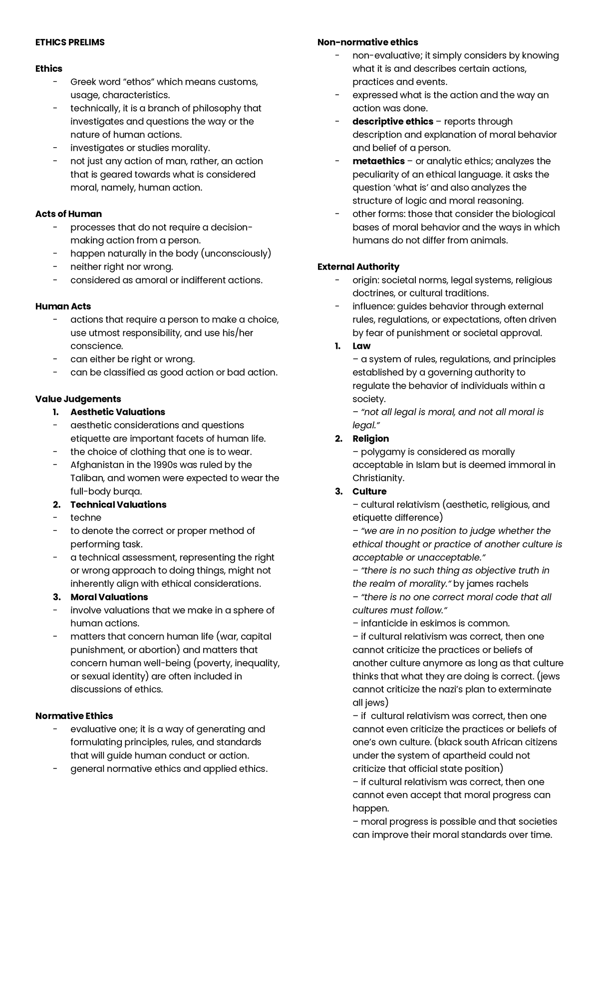 Ethics- Prelims - ETHICS PRELIMS Ethics - Greek word “ethos” which ...