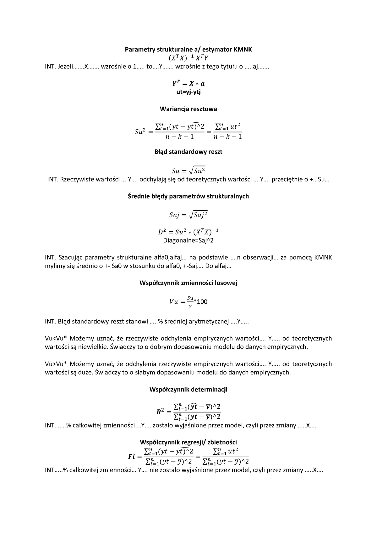 Wzory-ekonometria - Wzory Do Kolokwium Z Ekonometrii Dr Zdunek ...