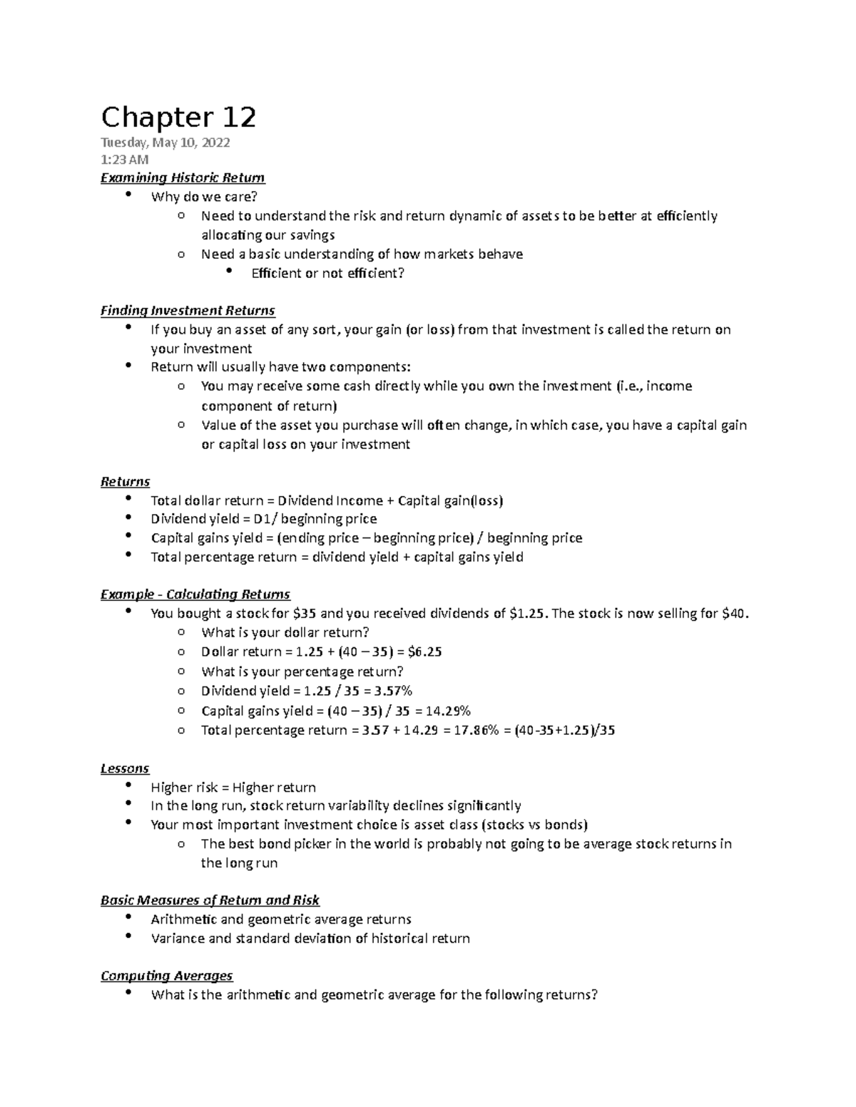 Chapter 12 Finan 450 - Chapter 12 Tuesday, May 10, 2022 1:23 AM ...