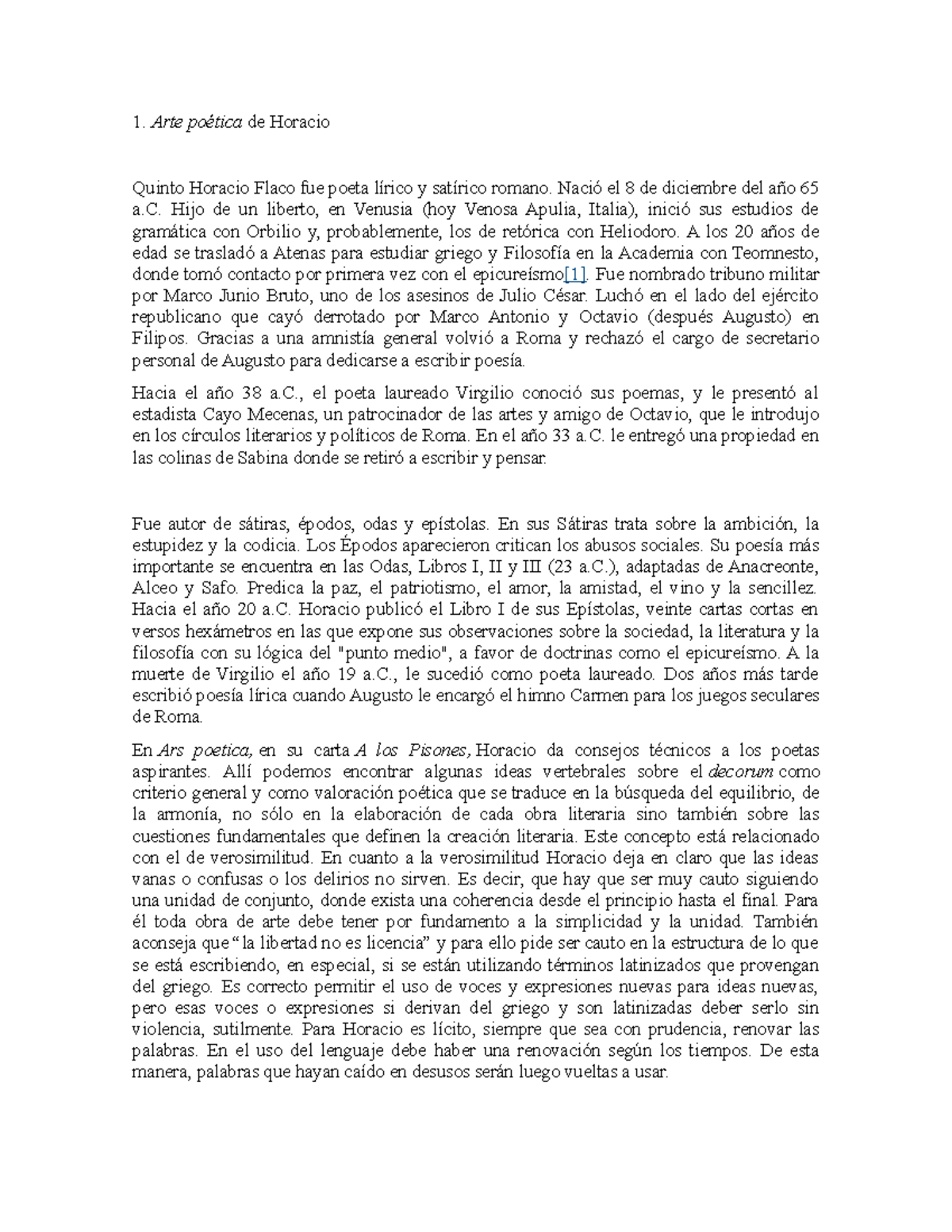 Arte poética de Horacio Arte poética de Horacio Quinto Horacio Flaco