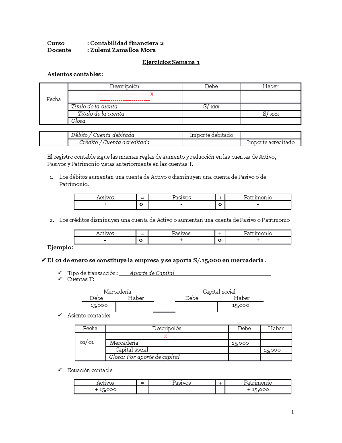 Ejercicios semana 1 - apunte - Curso : Contabilidad financiera 2 ...