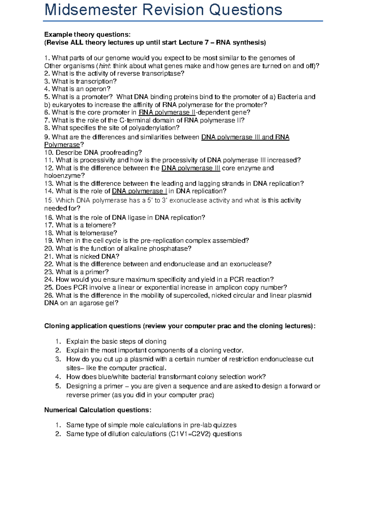 Mid-Semester Revision Questions - Midsemester Revision Questions ...
