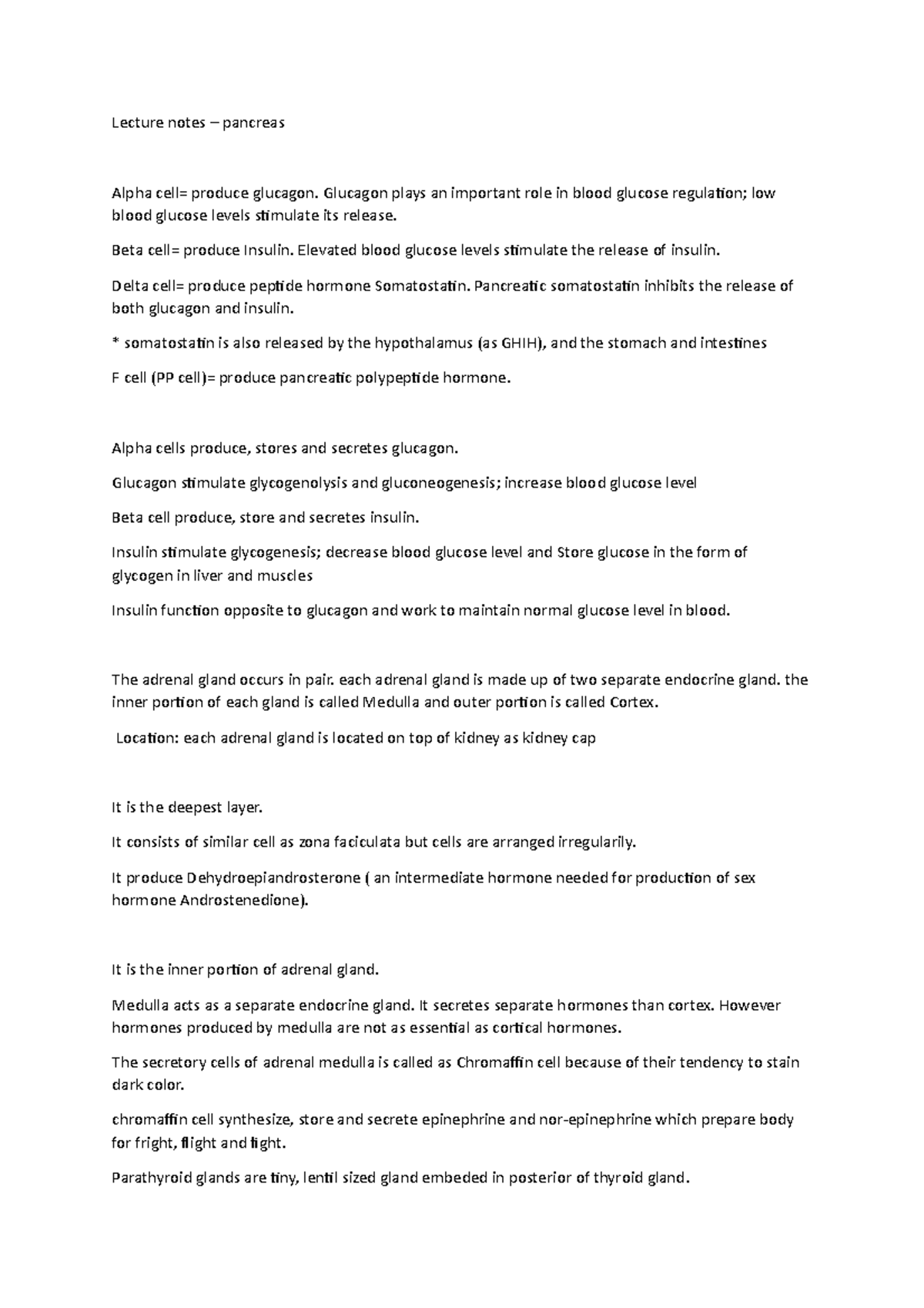 Lecture notes pancreas Lecture notes pancreas Alpha cell= produce