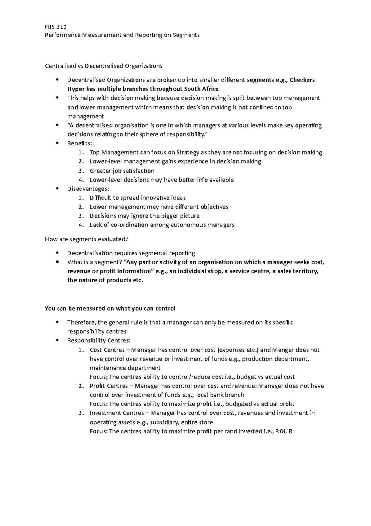 L1 Notes - Performance Measurement and Reporting on Segments - FBS 310 ...