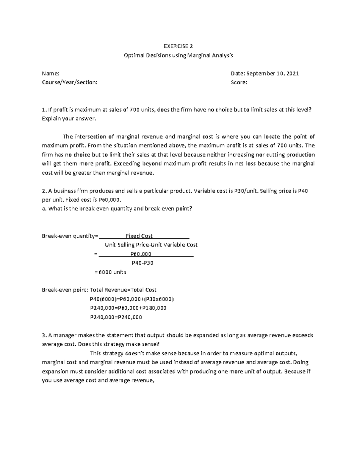 Maneconex 2 - BUDGETING TOPIC - MANAGEMENT ECONOMICS - EXERCISE 2 ...