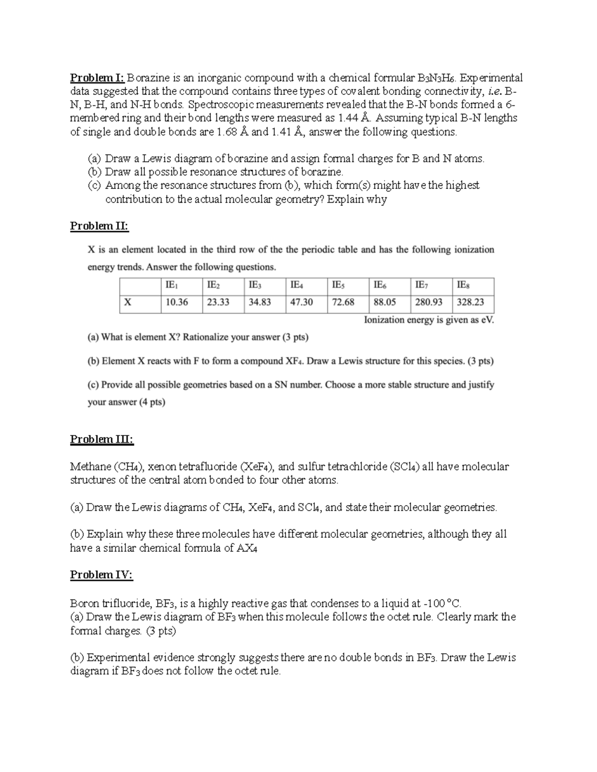 Tutoring Session 1 - Last Year Problems - Problem I: Borazine is an ...