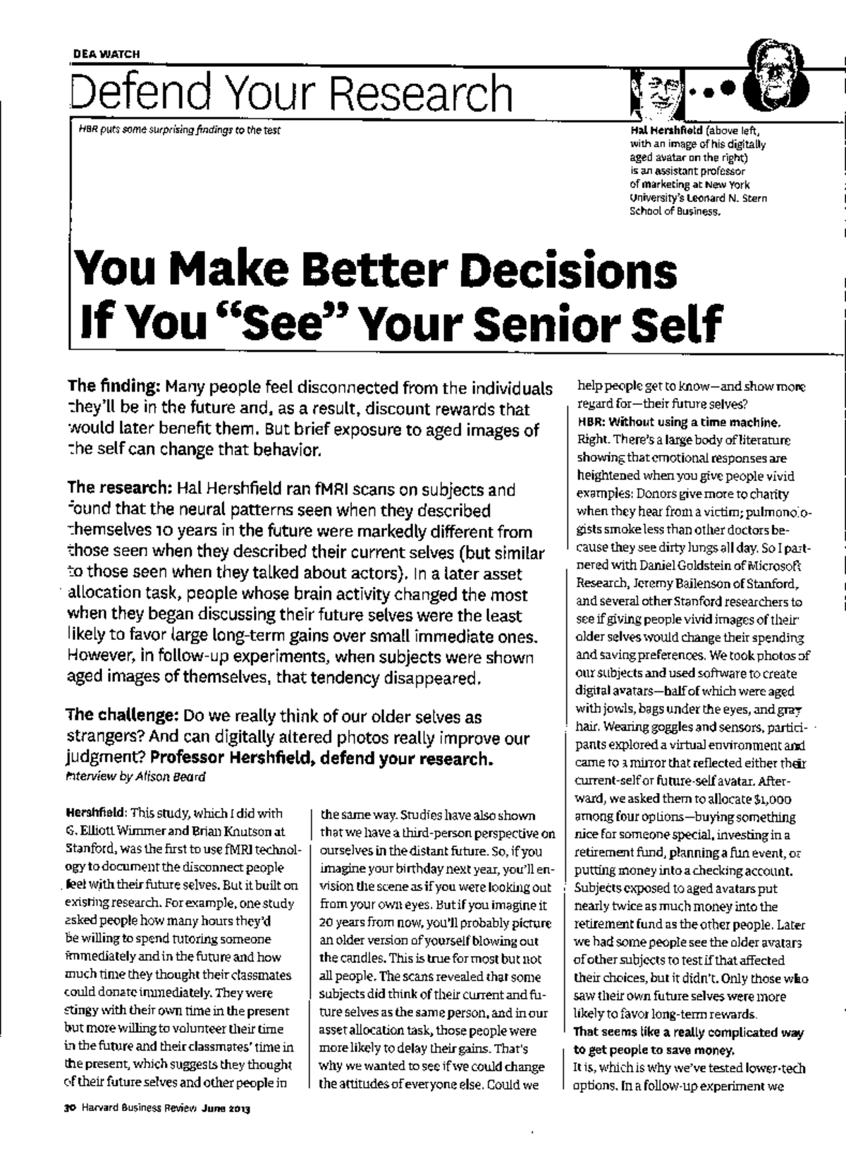 In class- senior self decisions - DEA WATCH Defend Your Research HBR ...