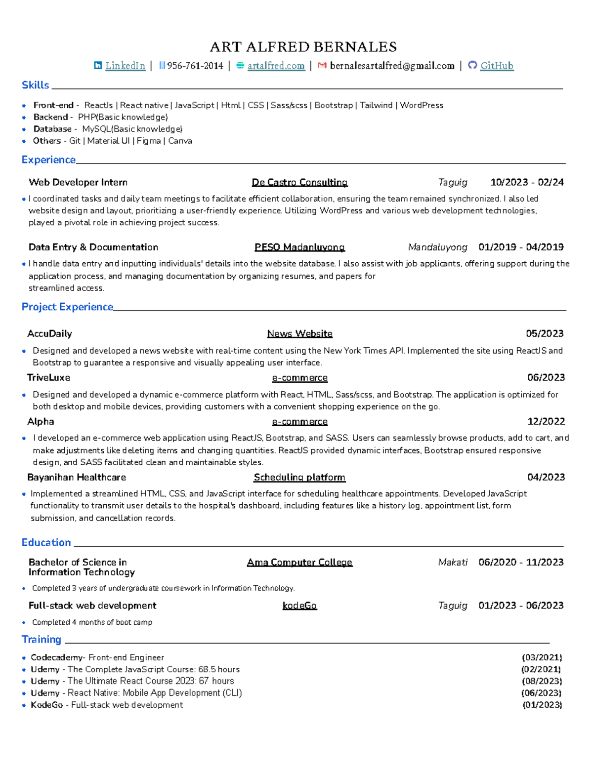 Bernales art alfred resume - ART ALFRED BERNALES LinkedIn | 956-761 ...