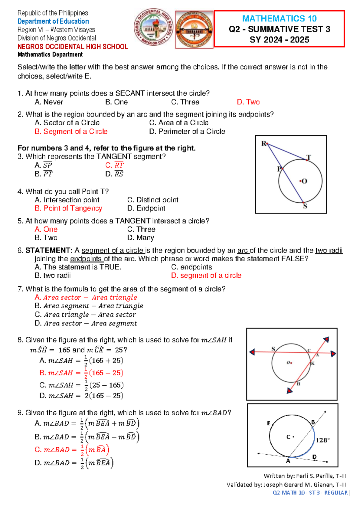 Q2 Summative TEST 3 WITH Answer KEY - Written by: Ferli S. Parilla, T ...