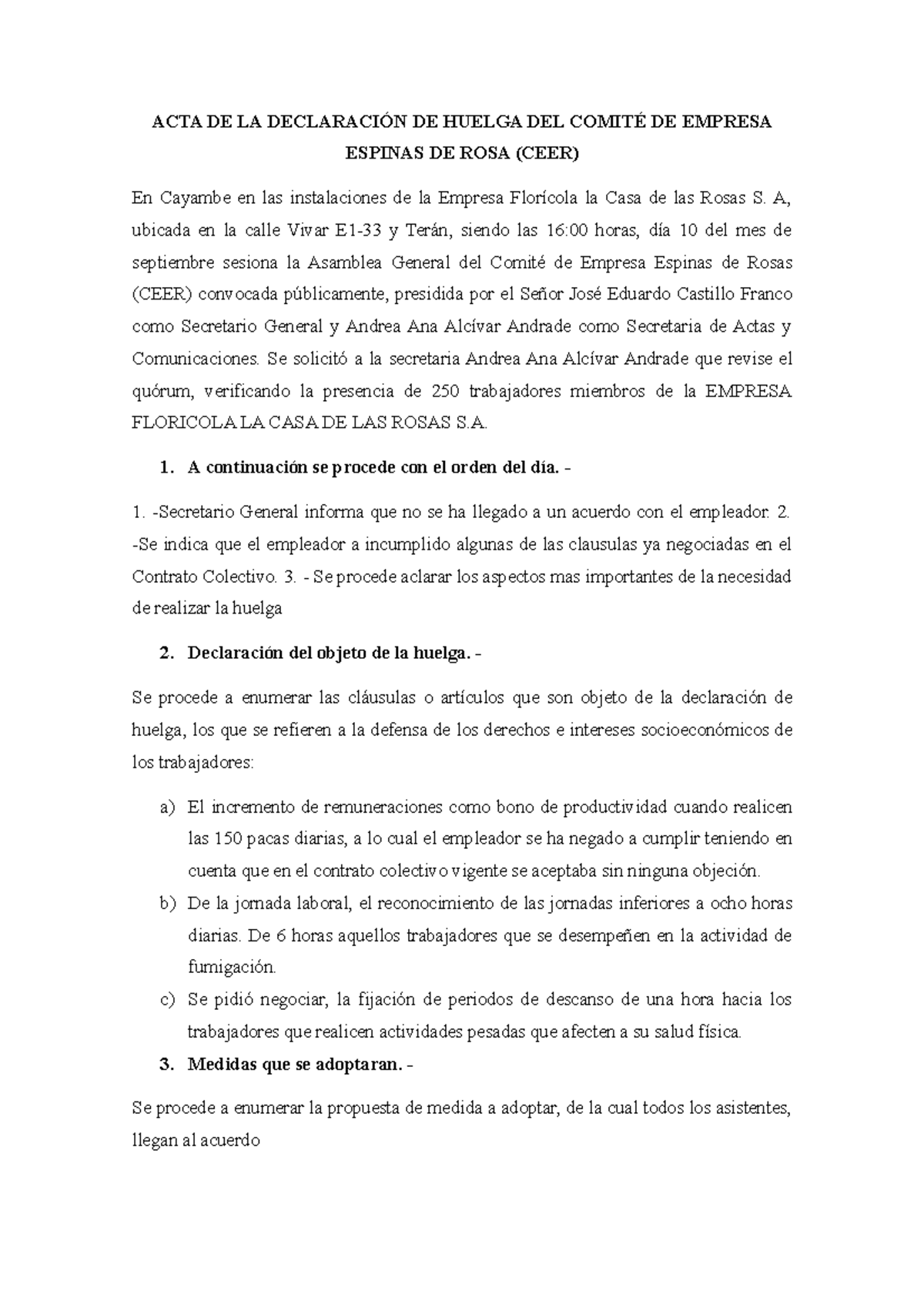 Acta De Declaratoria De Huelga - ACTA DE LA DECLARACIÓN DE HUELGA DEL ...