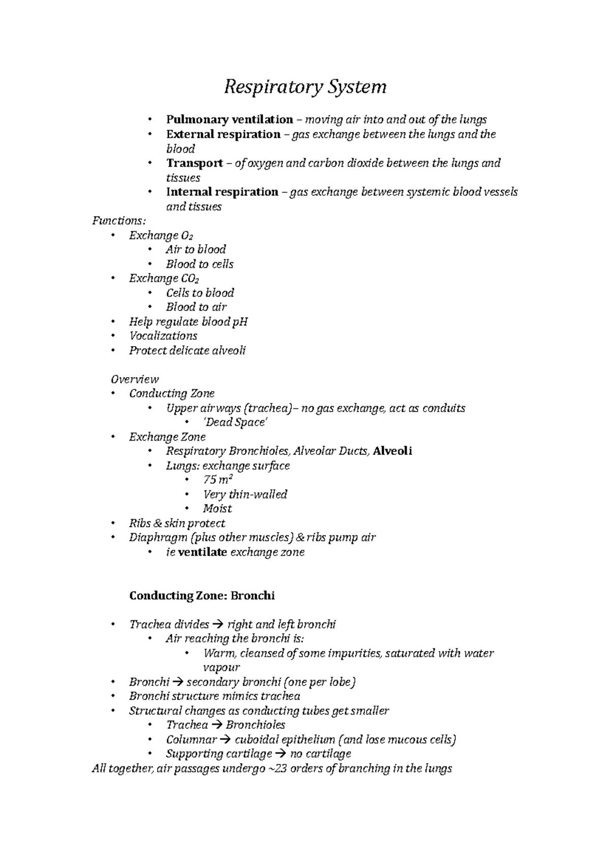 Respiratory System - Lecture Notes Semester 2 First Year - Respiratory ...