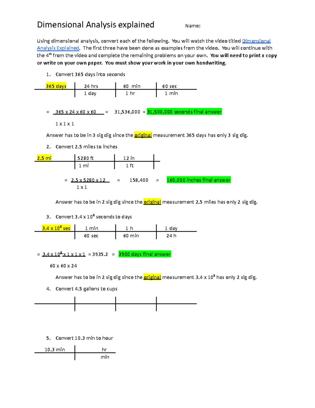 Dimensional analysis set 1 C Dimensional Analysis explained Name Using dimensional analysis