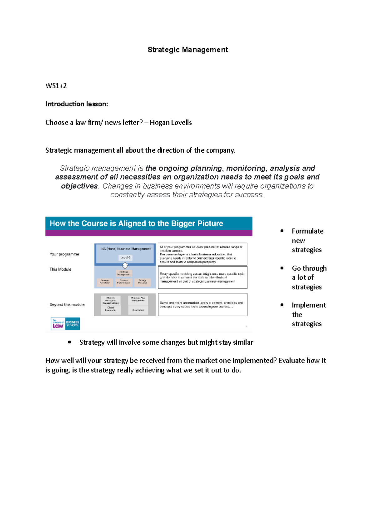 Strategic Management - notes from ws3+4 - Strategic Management WS1 ...