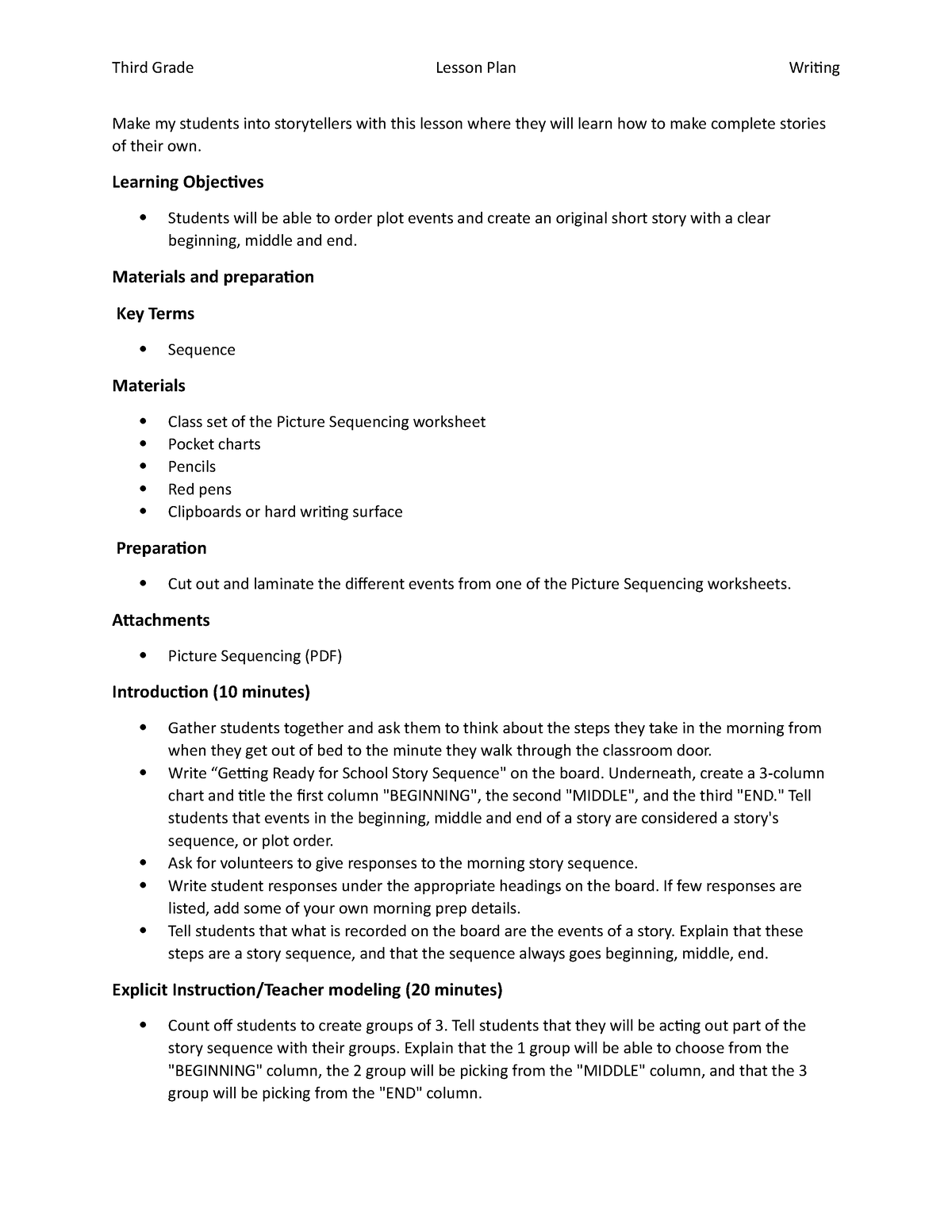 Lesson plan - class room - Third Grade Lesson Plan Writing Make my ...