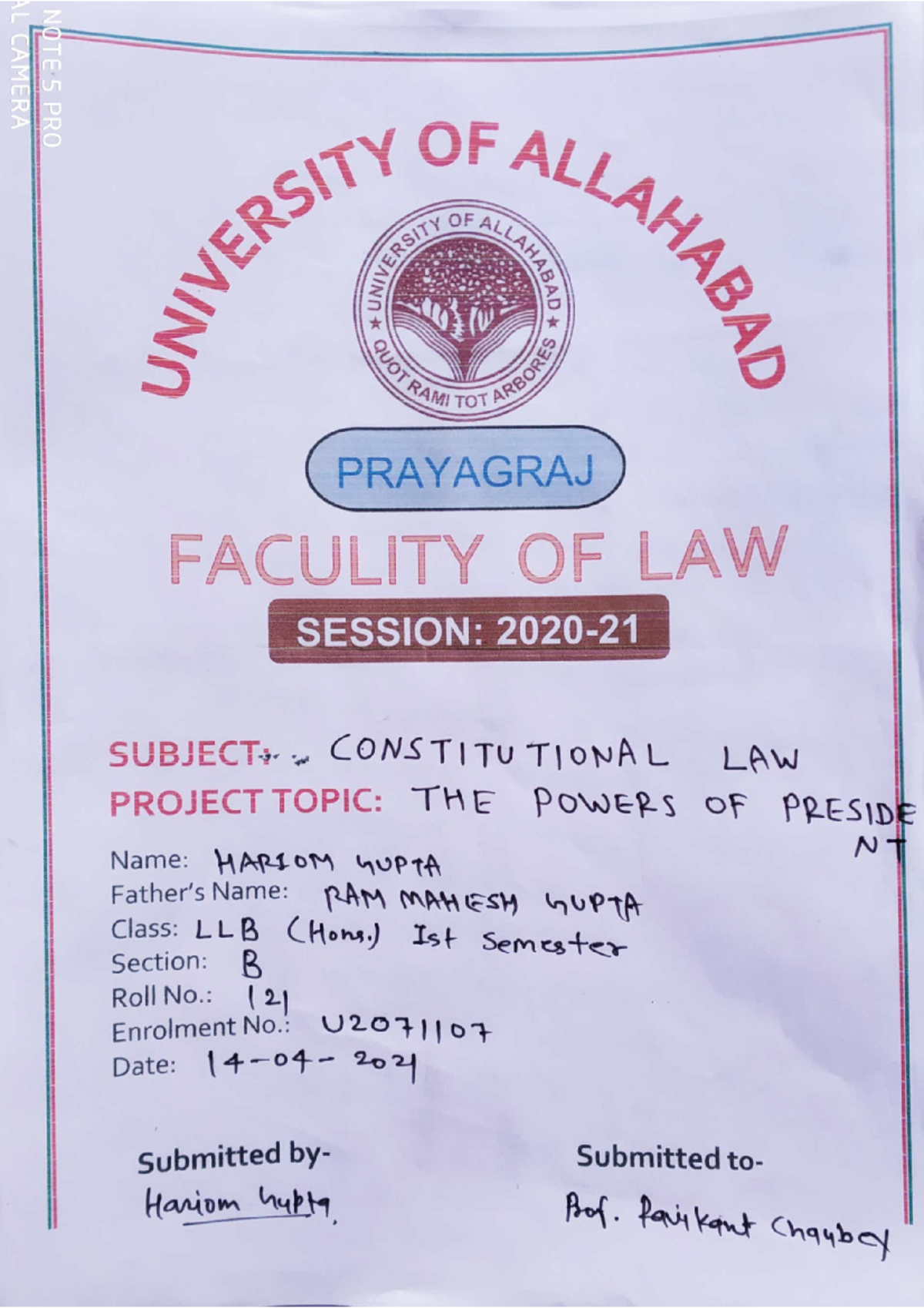 Project- Constitution Law LLB (houn) 1st Sem - Bachelor of law - Studocu