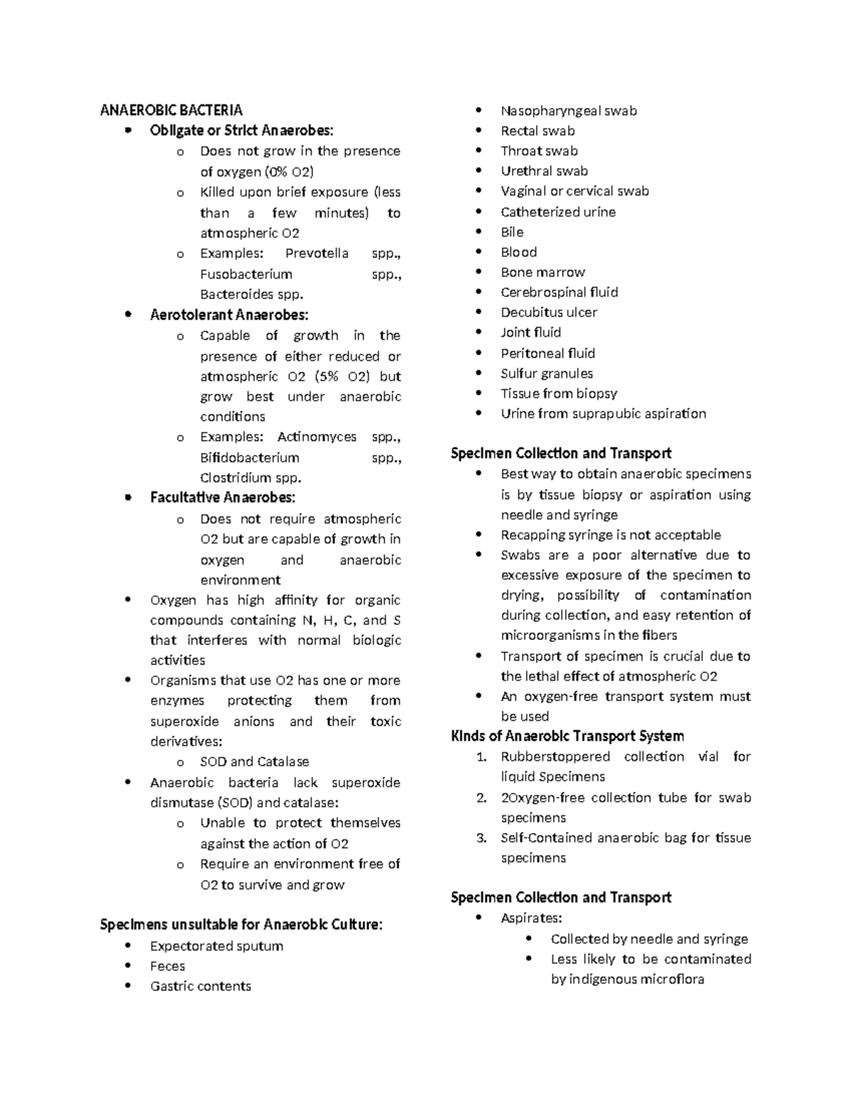 Anaerobic Bacteria - ANAEROBIC BACTERIA Obligate or Strict Anaerobes: o ...