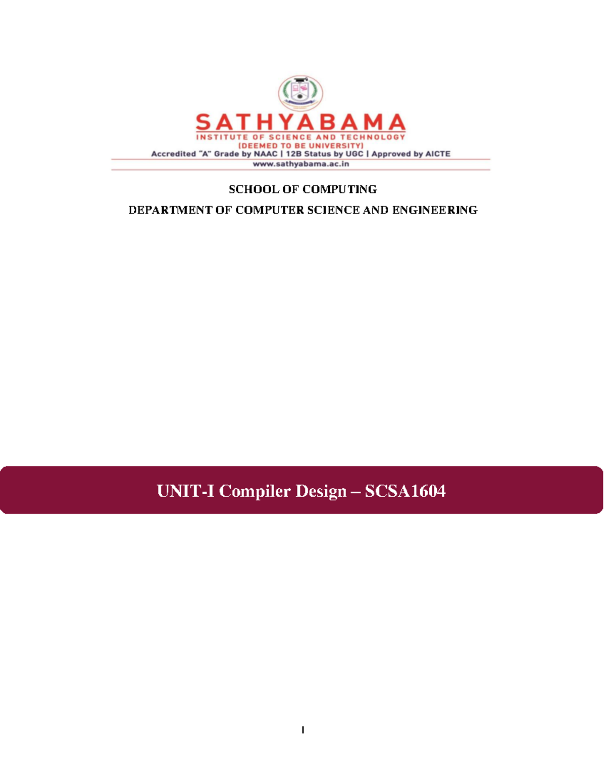 SCSA1604 - Notes - SCHOOL OF COMPUTING DEPARTMENT OF COMPUTER SCIENCE ...