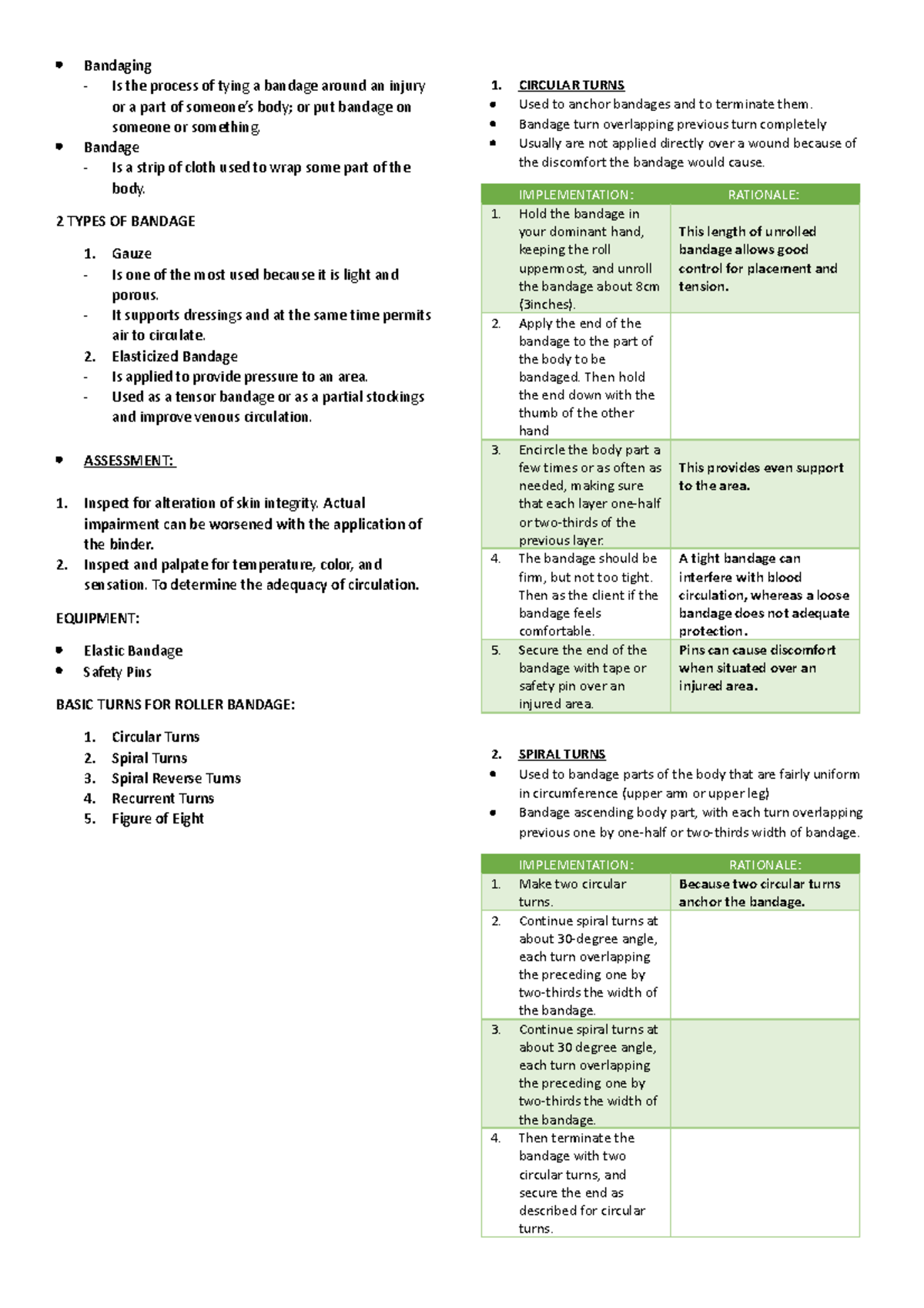 Bandaging- Applying Bandage Notes - Bandaging - Is the process of tying ...