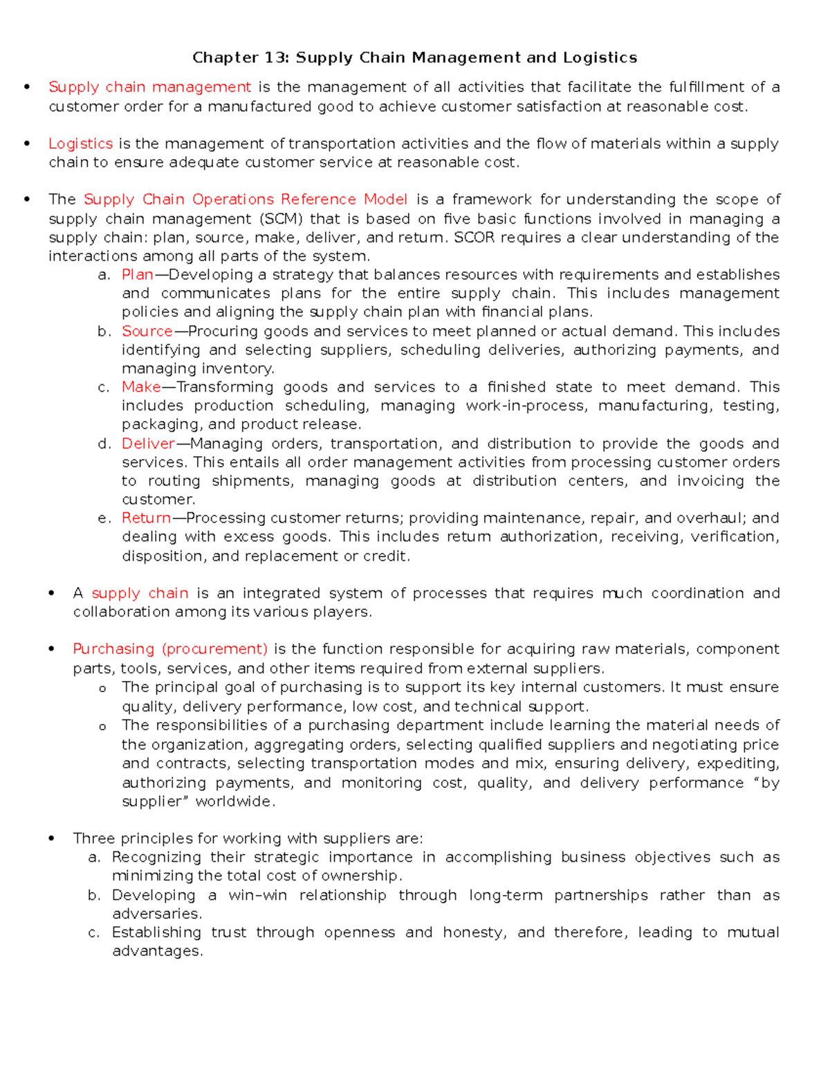 BA2 Finals Reviewer - Lecture notes 2 - Chapter 13: Supply Chain ...