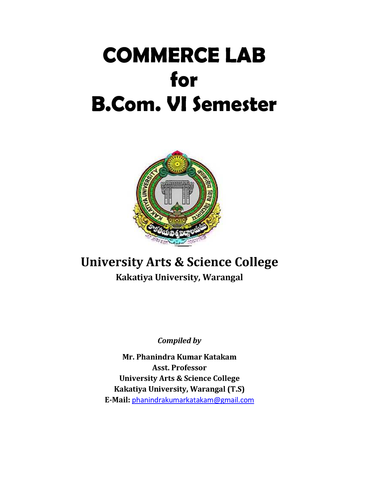 B - Important - COMMERCE LAB For B. VI Semester University Arts ...