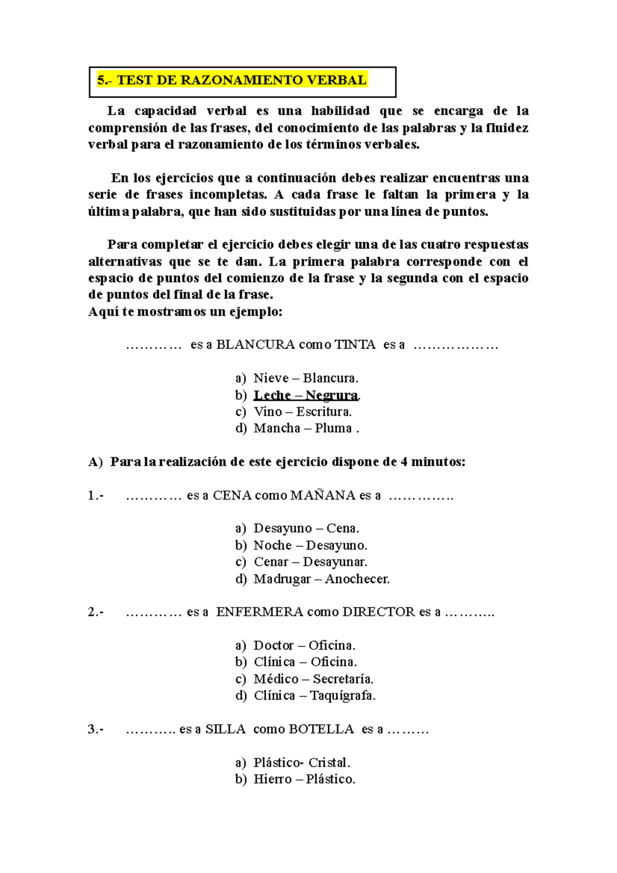 Test De Razonamiento Verbal I - La Capacidad Verbal Es Una Habilidad ...